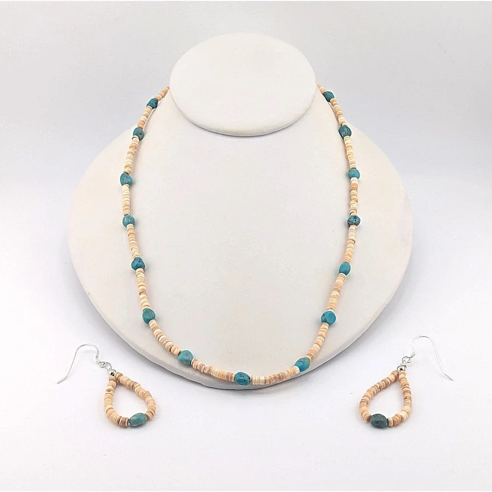Handmade Natural Turquoise Necklace Earrings‎ Navajo Jewelry Set ***